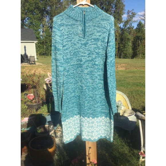 Soybu Dresses & Skirts - Soybu womens knit sweater dress Medium M NEW teal green fair isle elbow patch